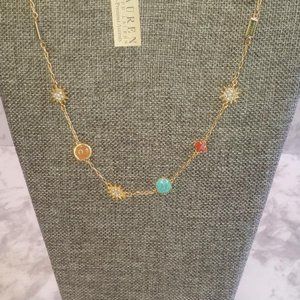 Ralph Lauren 20" Necklace Gold Tone with Different Stone and Rhinestones